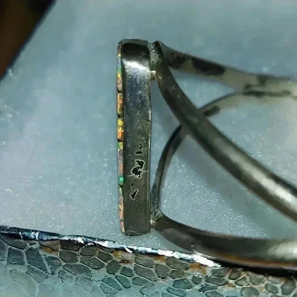Sterling Silver Native American Opal Cuff Bracelet 6 1/2" to 7" - Picture 5 of 7